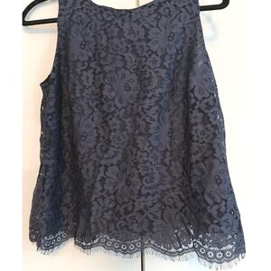 LOFT‎ Petite Navy Blue Lace Sleeveless Button Back Keyhole Top SP